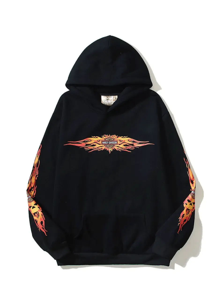 Dark Graphic Print  Y2K S Pullover Hoodie
