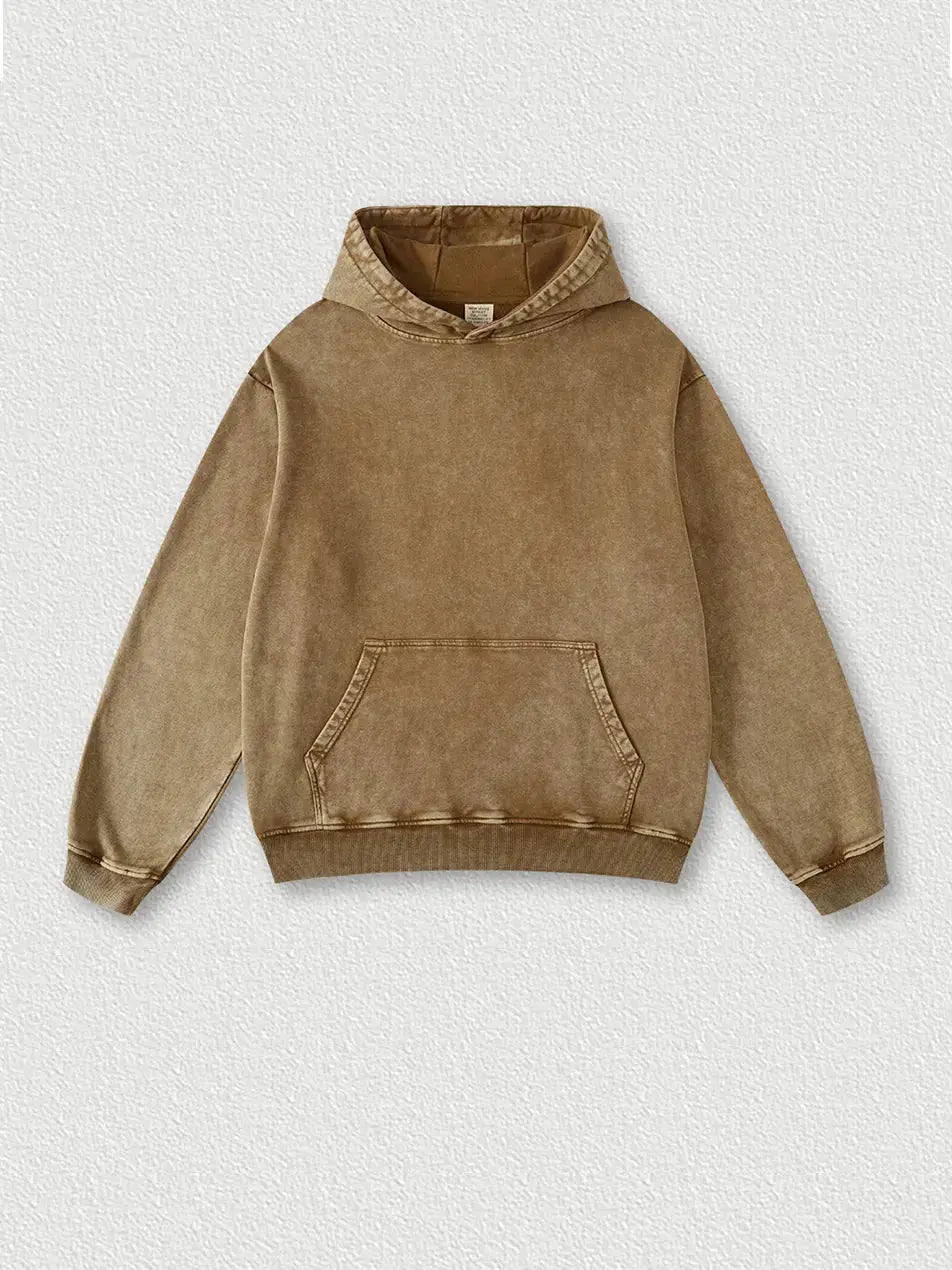 Emma Bridess Washed Vintage Solid Color Loose Hoodie Coffee S
