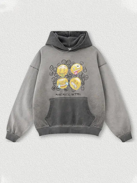 380g Emoji Wash Old Cotton Hoodie Emma Bridess