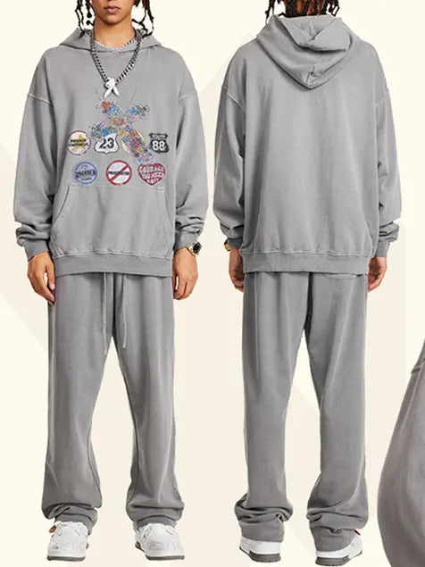 380g Badge Printed Wash Old Cotton Hoodie Emma Bridess