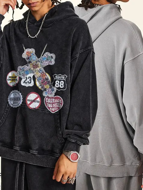 380g Badge Printed Wash Old Cotton Hoodie Emma Bridess