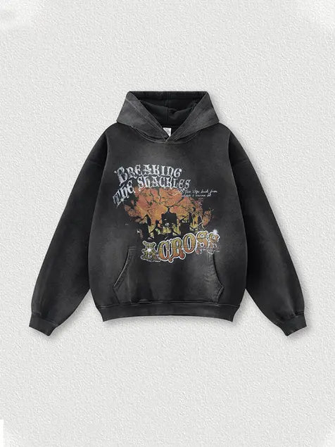 World Map Printed Wash Old Cotton Hoodie Emma Bridess