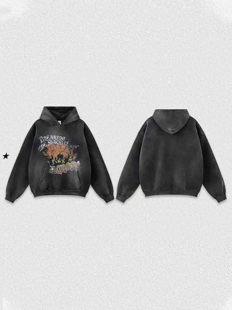 World Map Printed Wash Old Cotton Hoodie Emma Bridess