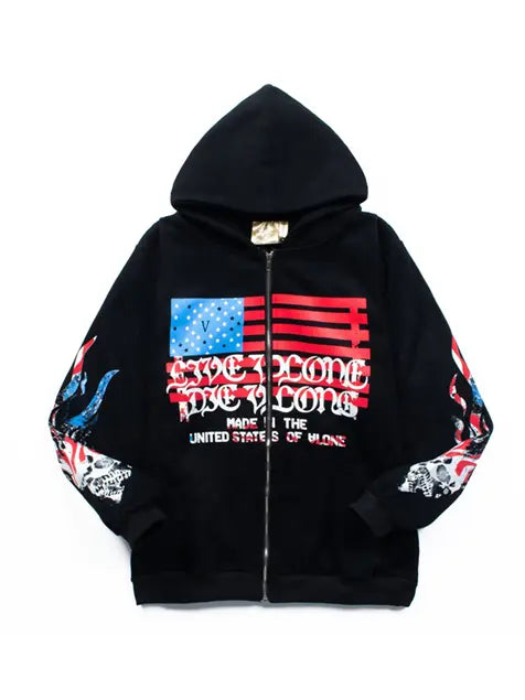 Flag Flame Zipper Cotton Hoodie Emma Bridess