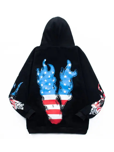 Flag Flame Zipper Cotton Hoodie Emma Bridess