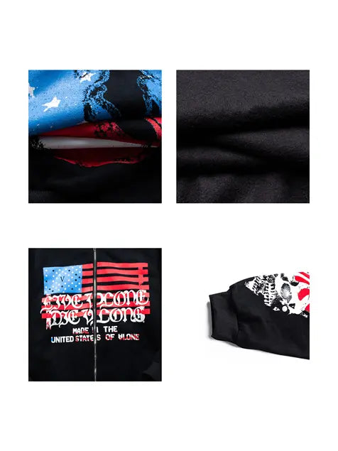 Flag Flame Zipper Cotton Hoodie Emma Bridess