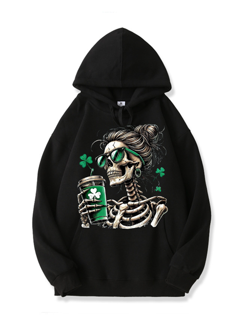 320g Lady Skull Printed Cotton Hoodie for St. Patrick's Day Emma Bridess