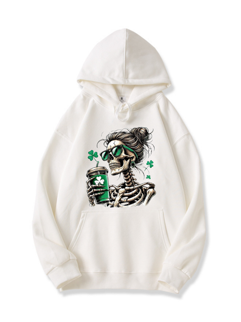 320g Lady Skull Printed Cotton Hoodie for St. Patrick's Day Emma Bridess