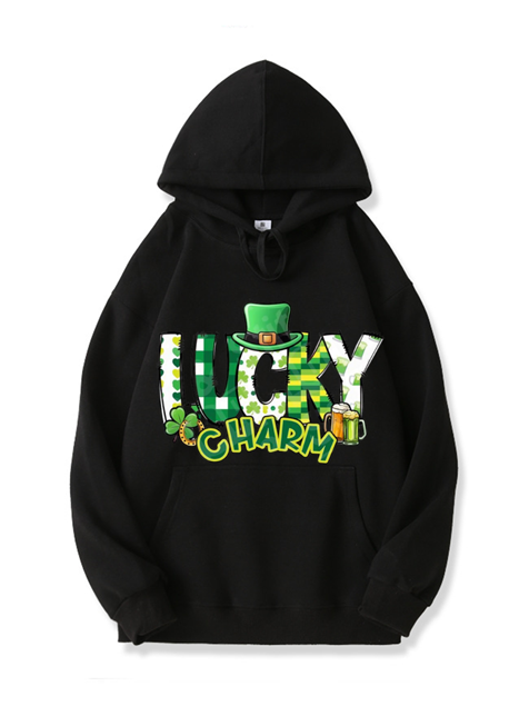 320g Lucky Charm Printed Cotton Hoodie for St. Patrick's Day Emma Bridess