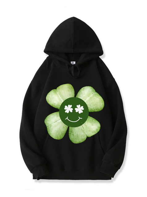320g Cartoon Four Leaf Clover Cotton Hoodie for St. Patrick's Day Emma Bridess
