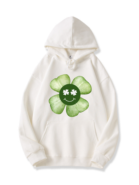 320g Cartoon Four Leaf Clover Cotton Hoodie for St. Patrick's Day Emma Bridess