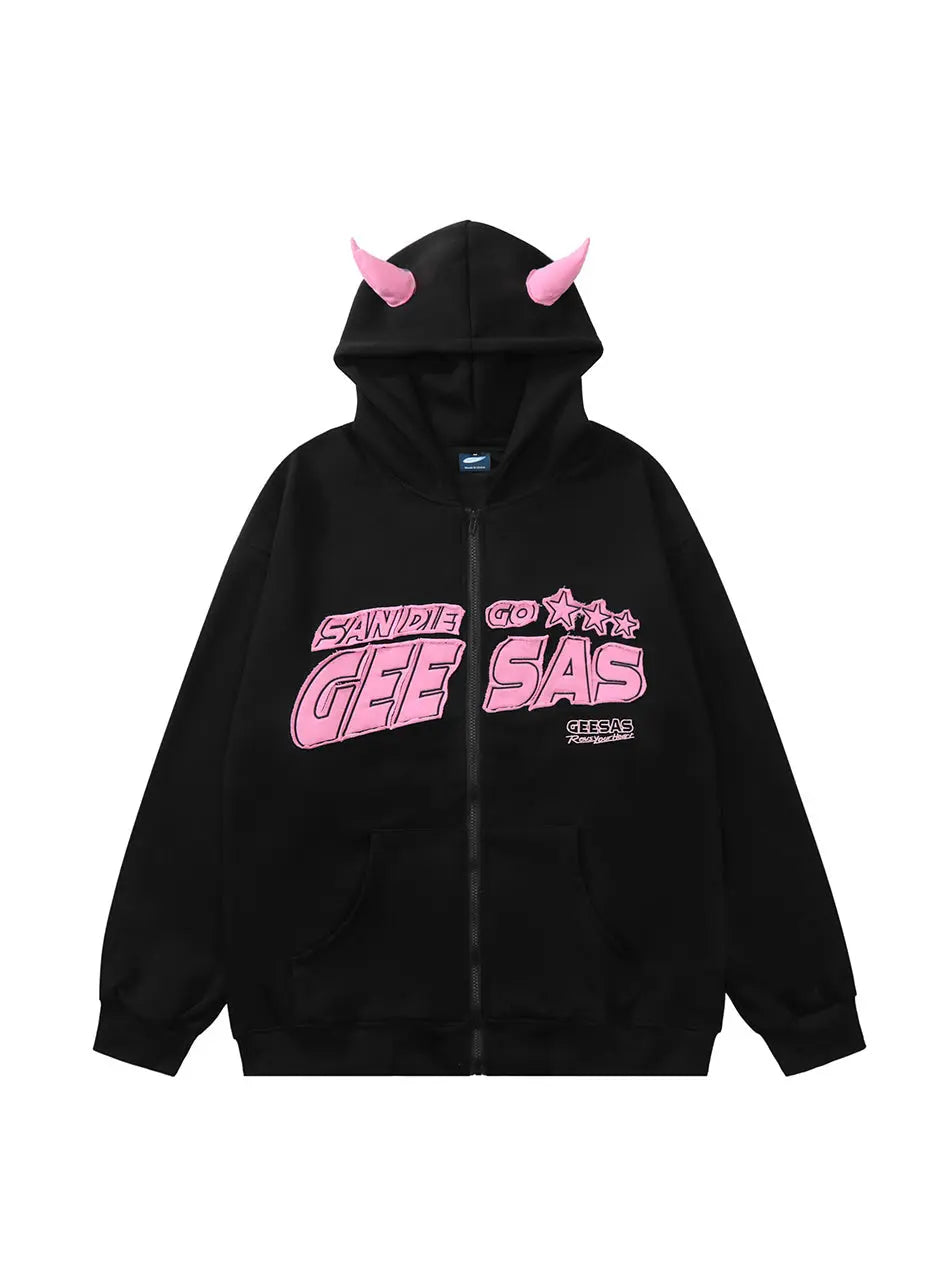 Hoodie Sweatshirt With Demon Horn Design For Women Emma Bridess