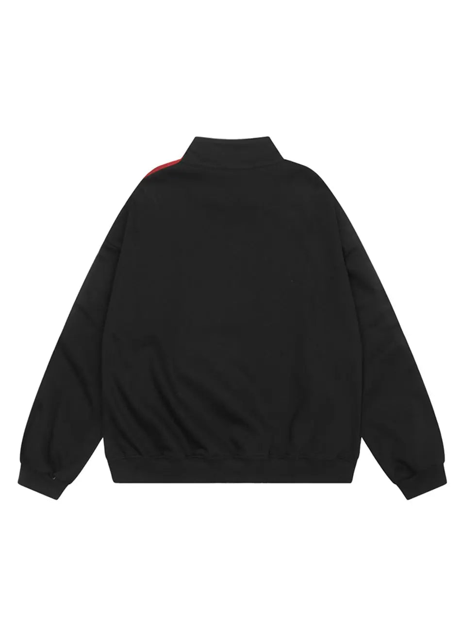 Vintage Strip Letter Zippered Standing Collar Jacket for Men Emma Bridess