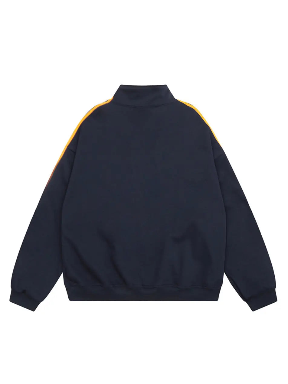 Vintage Strip Letter Zippered Standing Collar Jacket for Men Emma Bridess