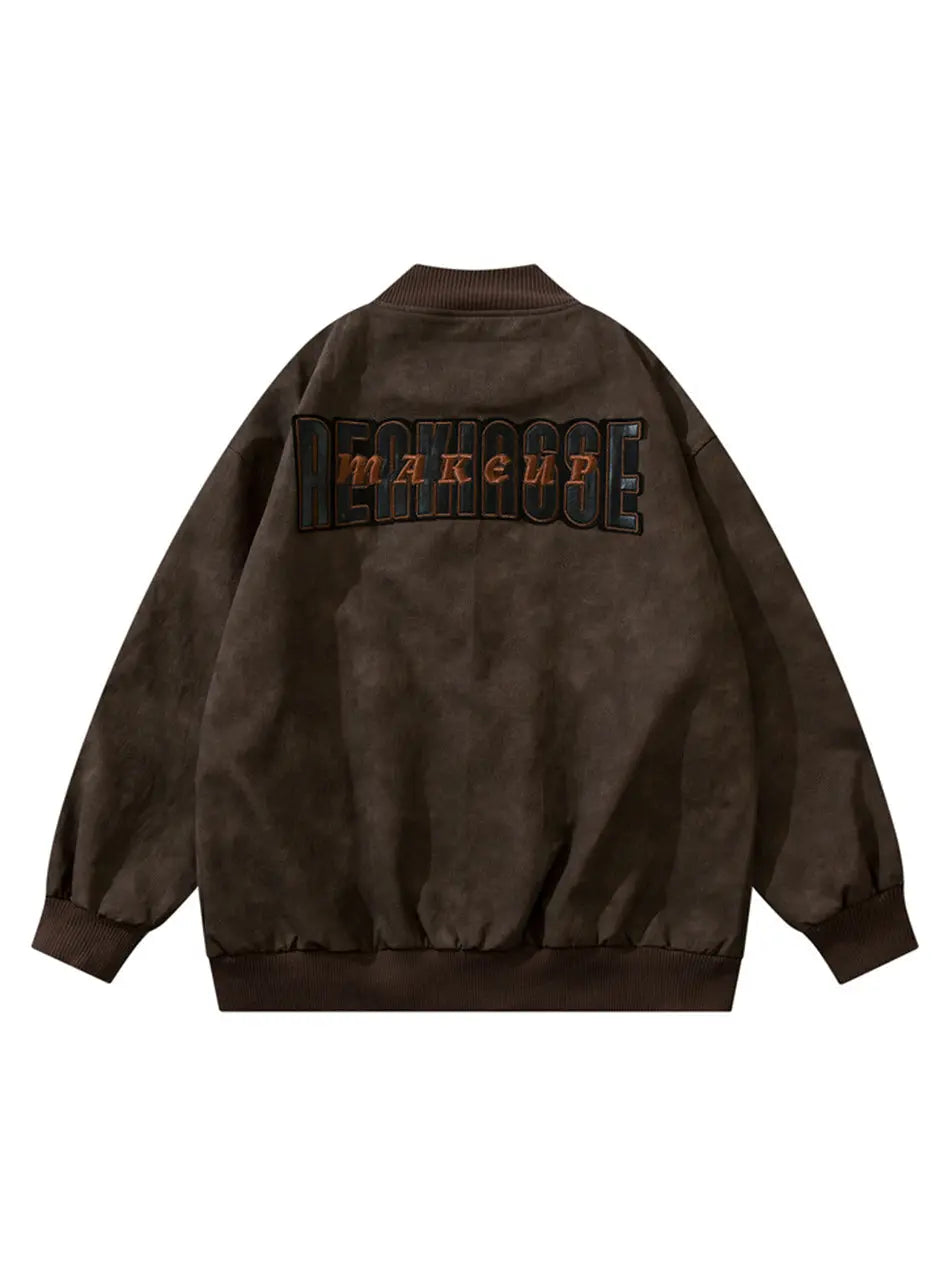 Embroidered Retro Distressed PU Bomber Jacket for Men Emma Bridess