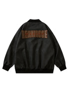 Embroidered Retro Distressed PU Bomber Jacket for Men Emma Bridess