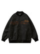Embroidered Retro Distressed PU Bomber Jacket for Men Emma Bridess