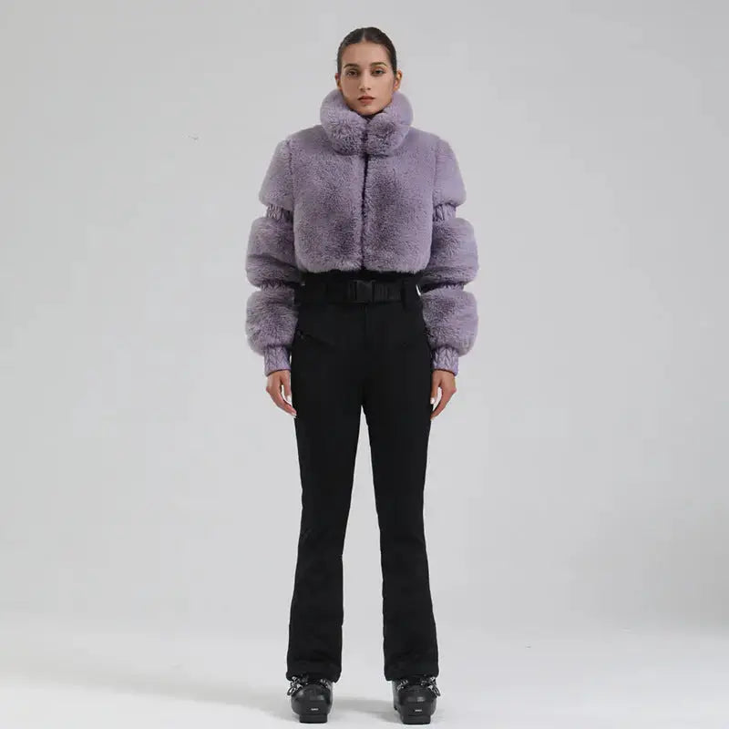 Ladies Tight One Piece Ski Jumpsuit High Pile Fleece Snowsuit