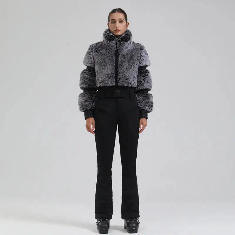 Ladies Tight One Piece Ski Jumpsuit High Pile Fleece Snowsuit