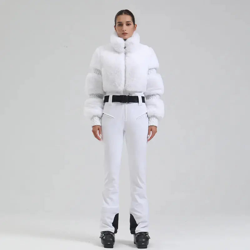 Ladies Tight One Piece Ski Jumpsuit High Pile Fleece Snowsuit