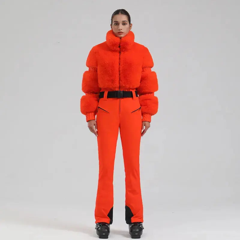 Ladies Tight One Piece Ski Jumpsuit High Pile Fleece Snowsuit