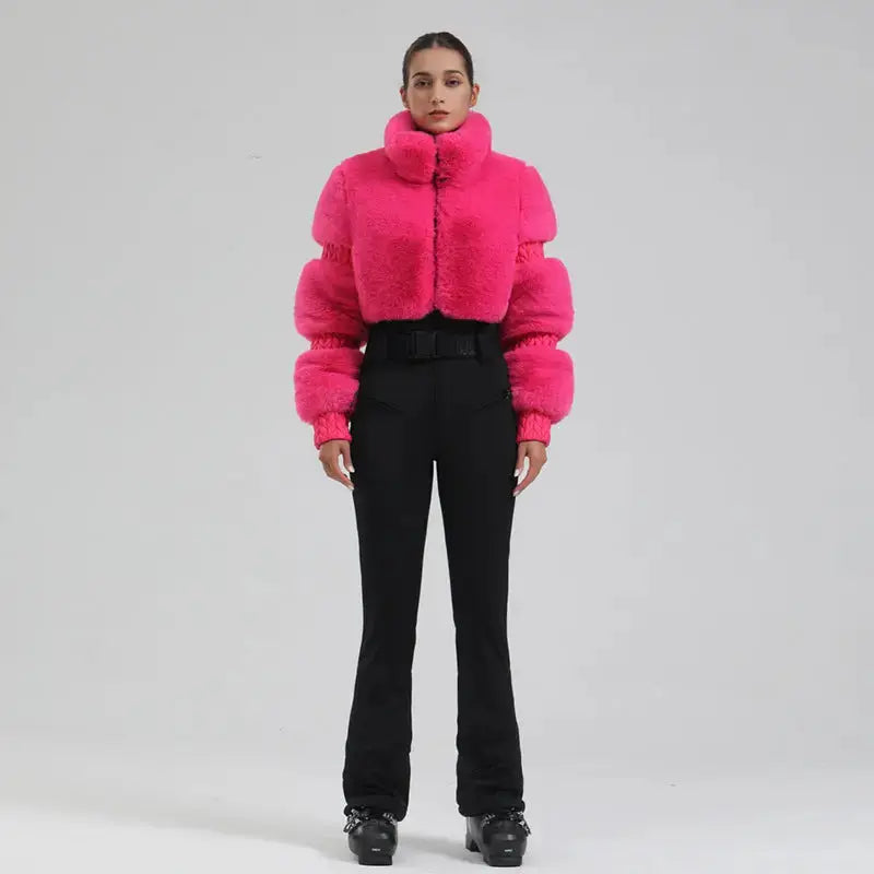Ladies Tight One Piece Ski Jumpsuit High Pile Fleece Snowsuit
