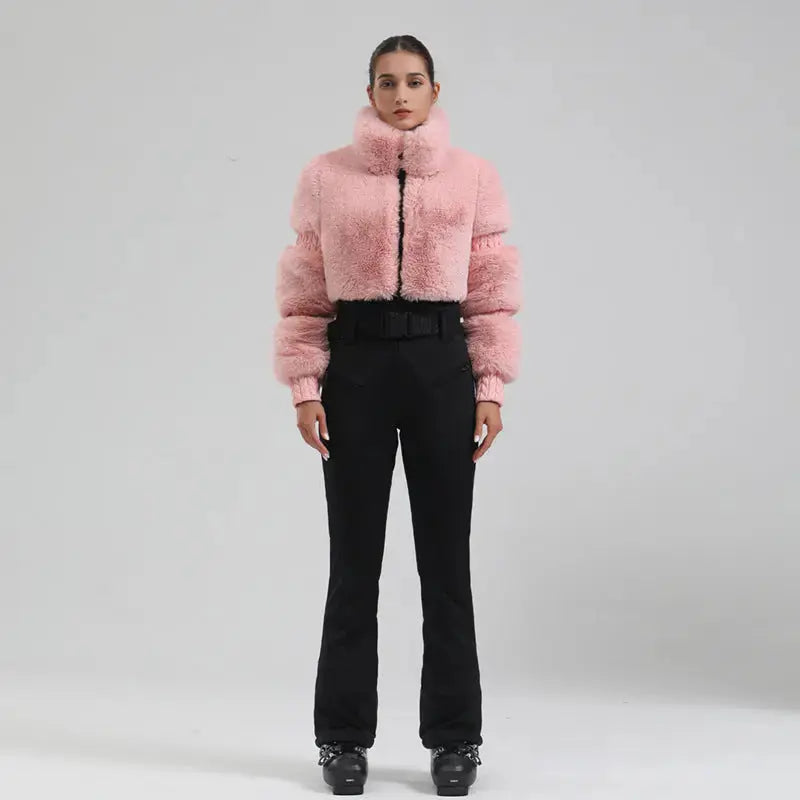 Ladies Tight One Piece Ski Jumpsuit High Pile Fleece Snowsuit