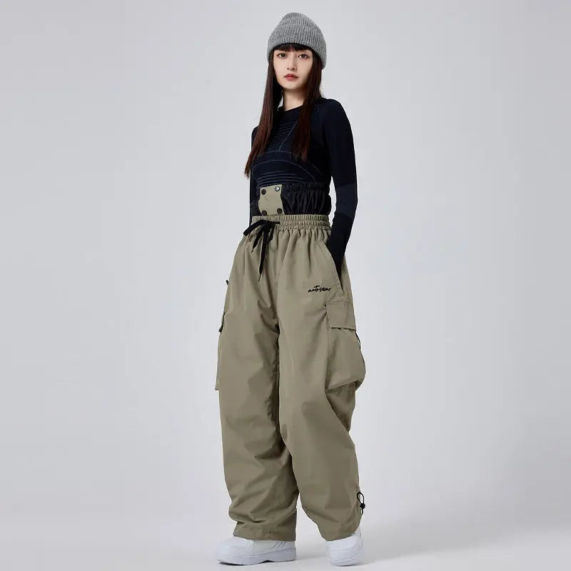 Loose Fit Snow Pants with Drawstring Waist for Ski & Snowboard