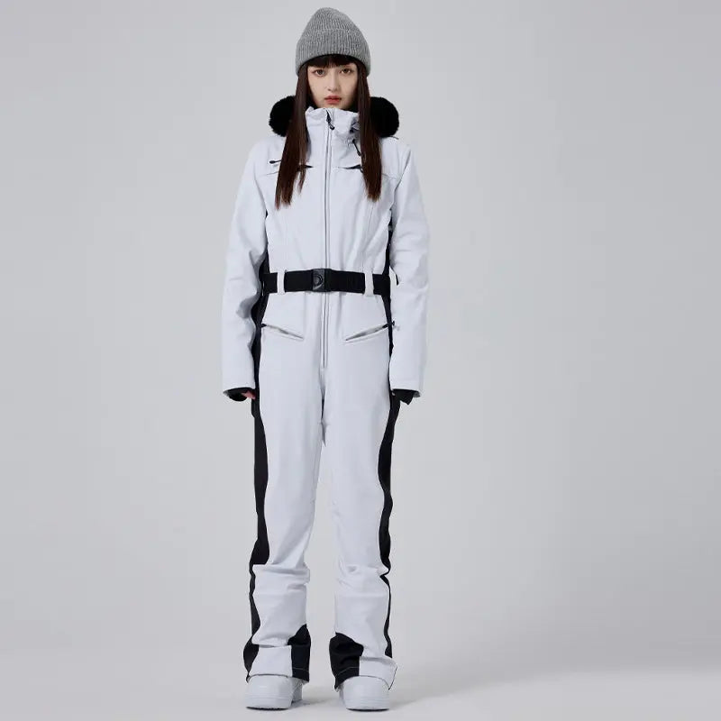 Women’s Thick Snow Jumpsuit with Luxury Fur Collar Ski Suit