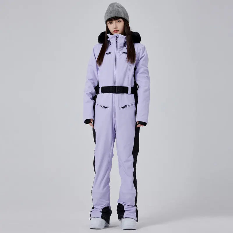 Women’s Thick Snow Jumpsuit with Luxury Fur Collar Ski Suit