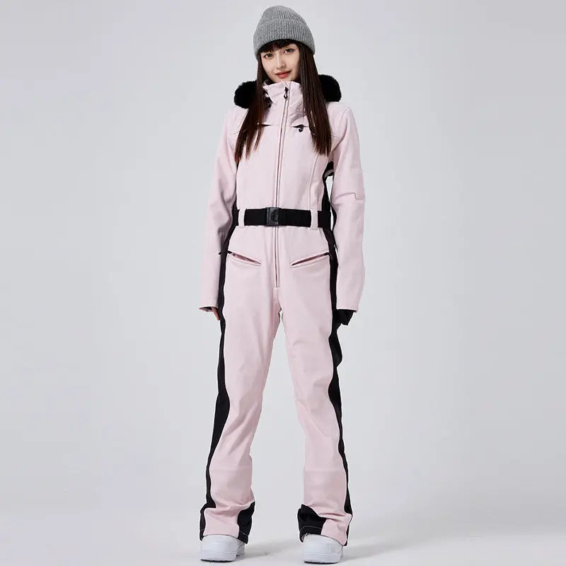 Women’s Thick Snow Jumpsuit with Luxury Fur Collar Ski Suit