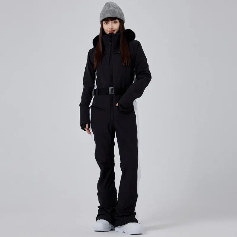 Women’s Thick Snow Jumpsuit with Luxury Fur Collar Ski Suit