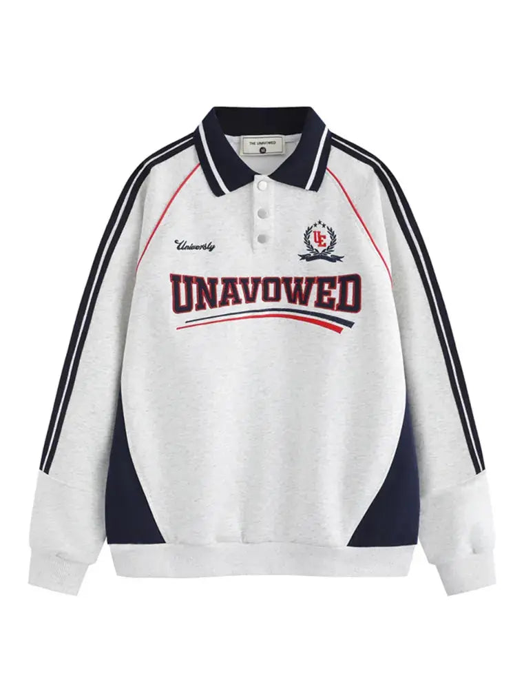 Contrasting Embroidered Letter Polo Neck Sports Hoodie