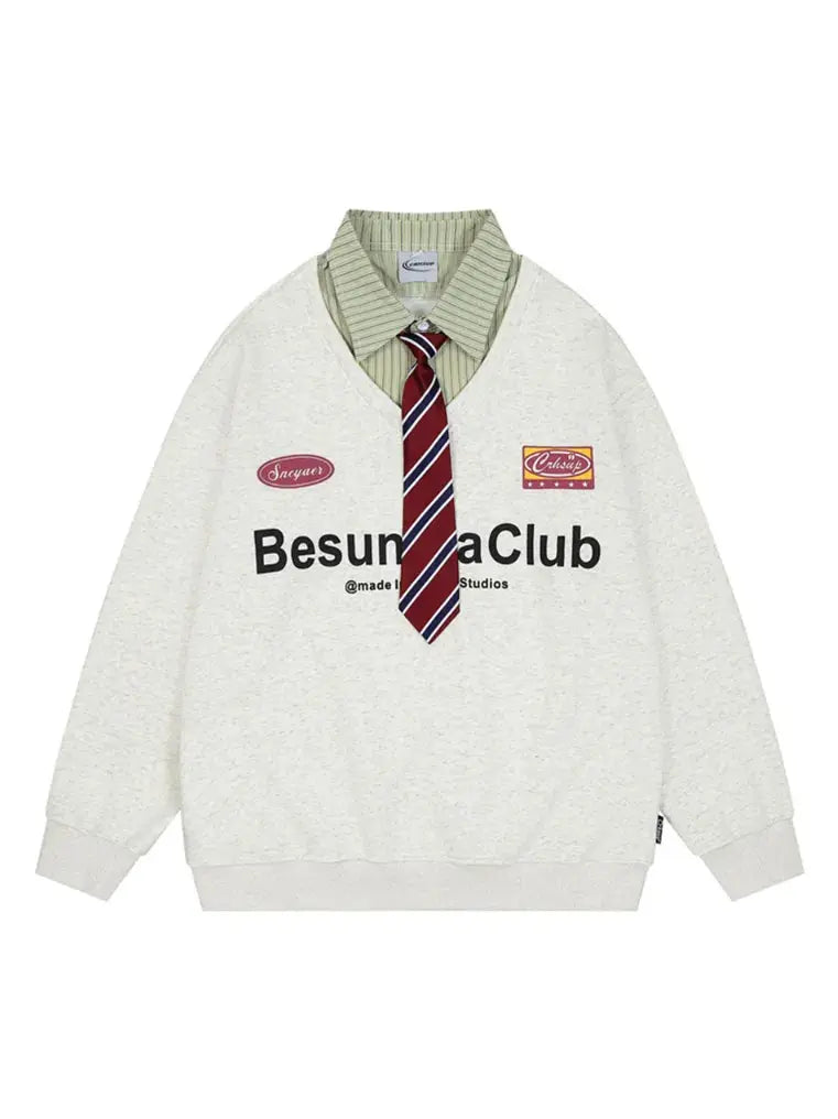 Vintage Fake Two Patchwork Tie Sweatshirt