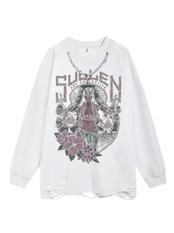 Men's Necklace Crew Neck Graphic Sweatshirt Casual Tops