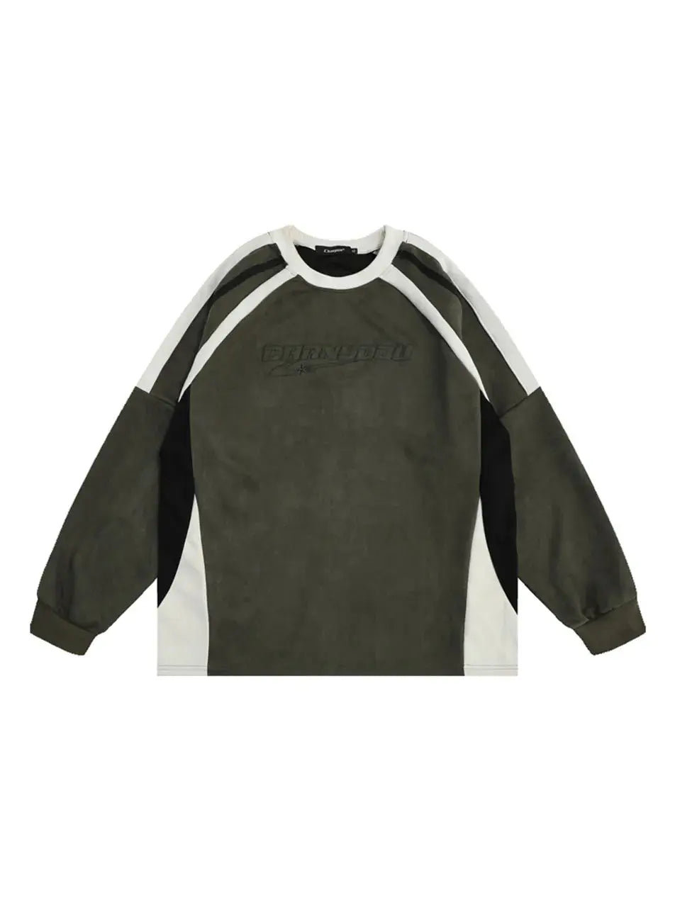 Vintage Contrast Color Letter Embroidered Sweatshirt