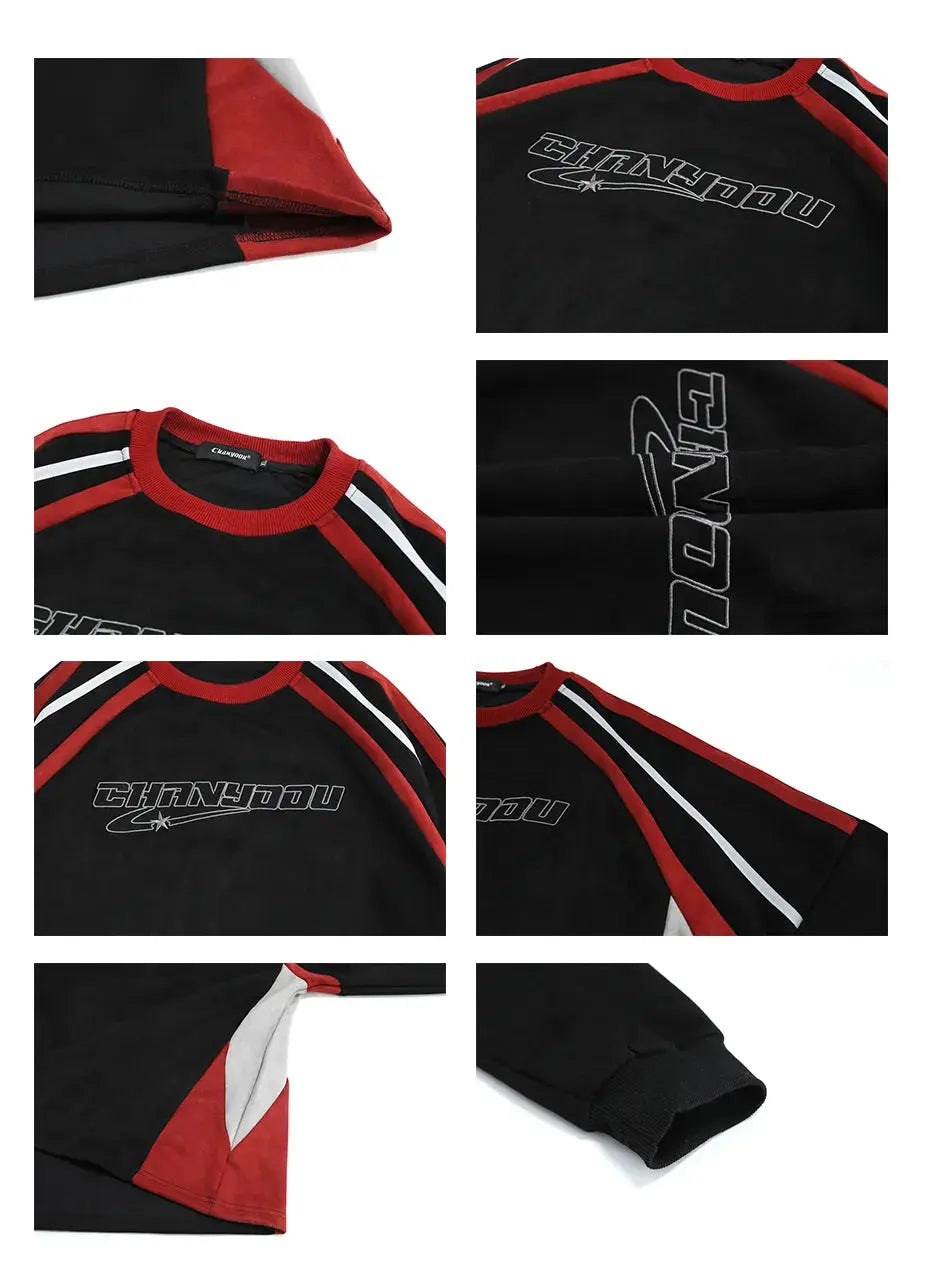 Vintage Contrast Color Letter Embroidered Sweatshirt