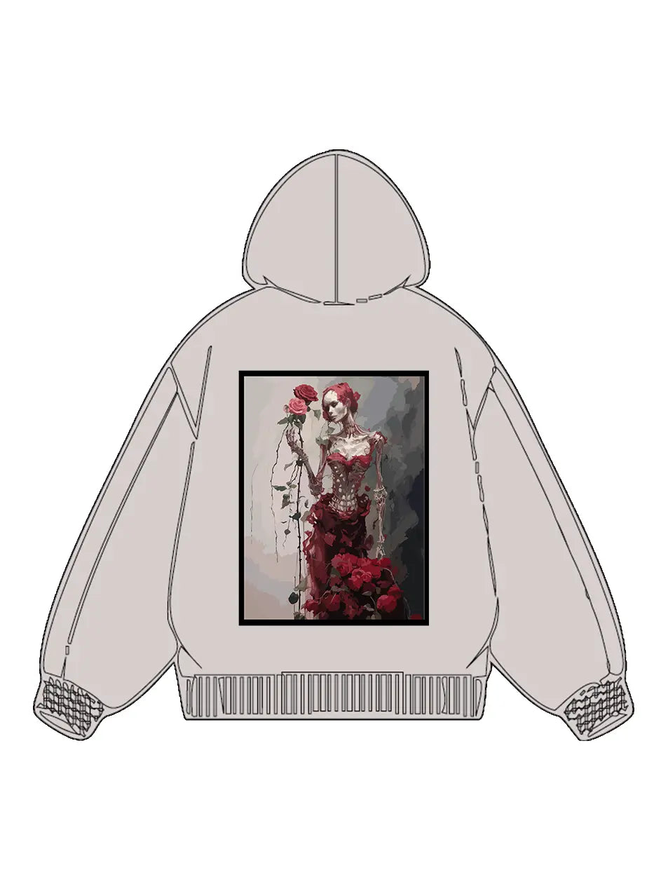 360g Cotton Heart Rose Printed Wash Old Hoodie for Valentine's Day Emma Bridess