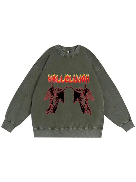 350g Cotton Hallow God Printed Wash Old Sweatshirt for Easter Emma Bridess