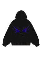 360g Back Blue Butterfly Printed Wash Old Cotton Hoodie Emma Bridess