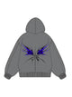 360g Back Blue Butterfly Printed Wash Old Cotton Hoodie Emma Bridess