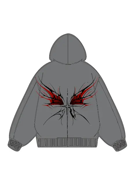 360g Back Red Butterfly Printed Wash Old Cotton Hoodie Emma Bridess