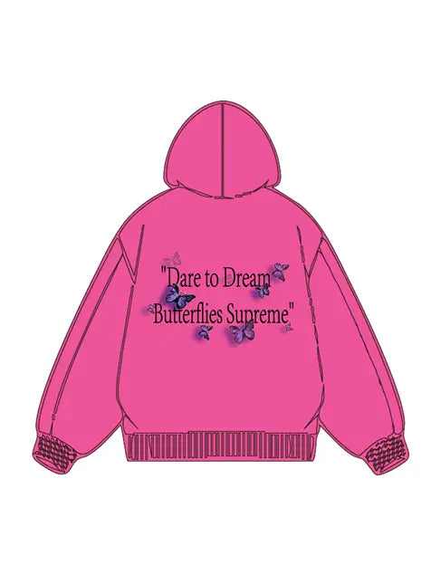 360g Butterflies Back Letter Printed Wash Old Cotton Hoodie Emma Bridess