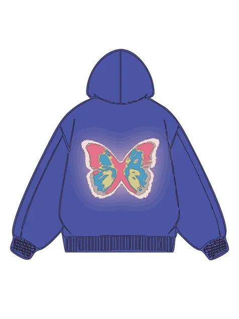 320g Back Colorful Butterfly Printed Cotton Hoodie Emma Bridess