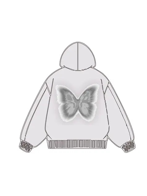 320g Silver Future Butterfly Printed Cotton Hoodie Emma Bridess