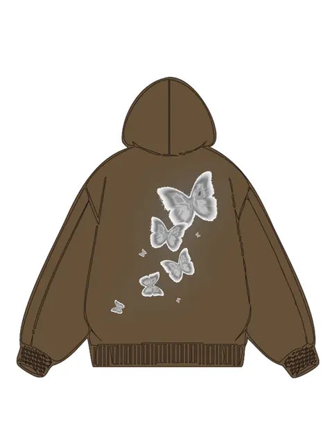360g Silver Future Butterflies Printed Wash Old Cotton Hoodie Emma Bridess