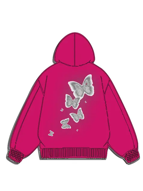 360g Silver Future Butterflies Printed Wash Old Cotton Hoodie Emma Bridess
