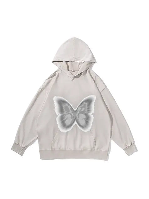 360g Silver Future Butterflies Printed Wash Old Cotton Hoodie Emma Bridess
