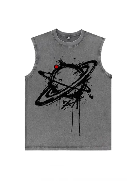 230g Cotton Saturn Printed Sleeveless Wash Old T-shirt Emma Bridess