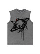 230g Cotton Saturn Printed Sleeveless Wash Old T-shirt Emma Bridess